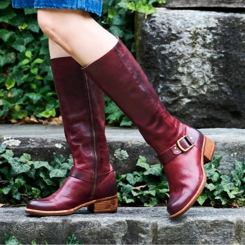 Kork-Ease Women's Carli Knee High Burnished Leather Riding Boot 6.5M Burgundy